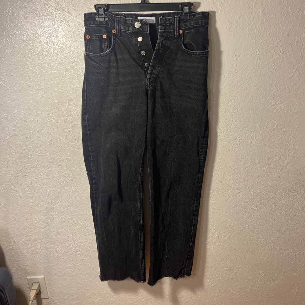 Zara high rise black straight jeans